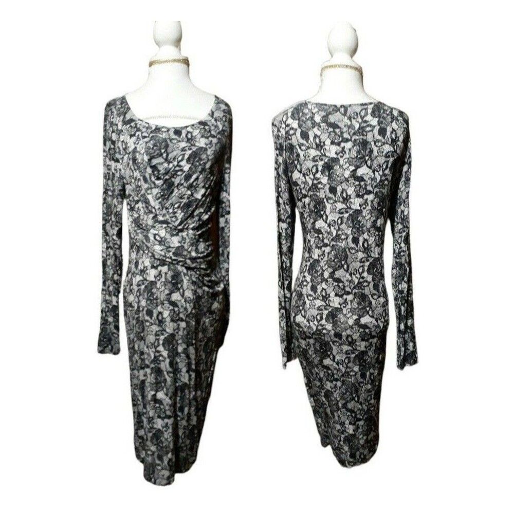 Motherhood Women's Maternity Dress Long Sleeves Black White Floral Print Sz M